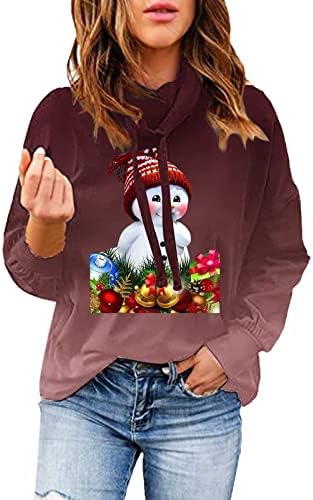hoksml / Ежедневни Блузи За жени, Сладък Коледен Пуловер с Принтом Снежен човек, Блуза с Градиентным Принтом,