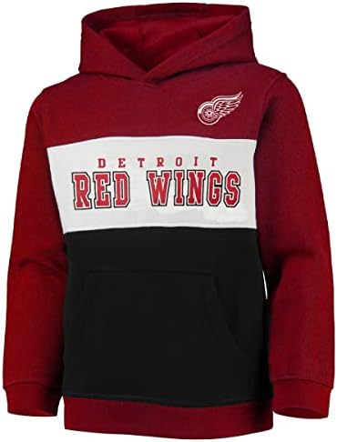 Връхни дрехи Detroit Red Wings Juniors Размер 4-18 Пуловер с цветни блокчета Руното Hoody с качулка