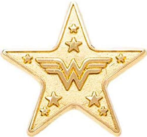 Логото на женското комикс супергерой W на емайла булавке със златна звезда с размери 1 инч sm