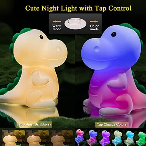 Лека нощ с Динозавром VEEKI за деца, Сладко Нощно под формата на Динозавър за детска стая от 7 цветя, USB Акумулаторна