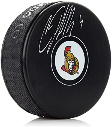 Хокейна шайба Крис Филипс Отава Сенатърс с автограф - за Миене на НХЛ с автограф