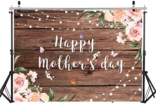 LYCGS 7X5ft Щастлив Фон Ден на майката Розово Цвете Селски Дървен Фон за Снимки за Деня на Майката Акварел Цвете