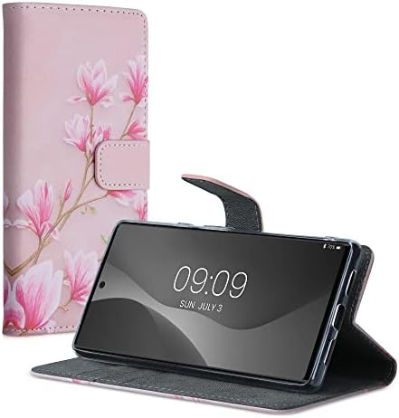 чанта-портфейл kwmobile, съвместим с Google Pixel 6 - Калъф от изкуствена кожа - розова магнолия/бяла/ работа-розова