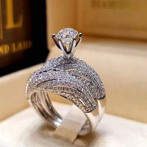 Дамски модни бижута от сребро 925 проба, годежен пръстен с бял сапфир размер набиране на пръстените 6-10 (9)