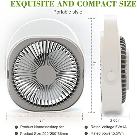 Novelth Fan Box USB 8-инчов Преносим Настолен вентилатор с 3 Скорости, Ултра Тихи Мини-Лични Фенове, Акумулаторна