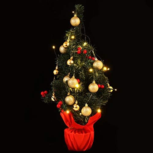KESYOO Малка Настолна Коледна Елха Изкуствена Мини Коледно Дърво Бор с Led Подсветка Коледен Маса Централно