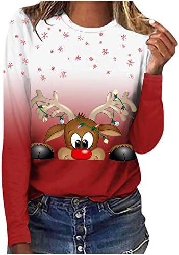 Клетчатая Hoody с участието на Лоса за Жени, Коледен Пуловер, Тениска, Градиент Туника с Дълъг Ръкав под формата