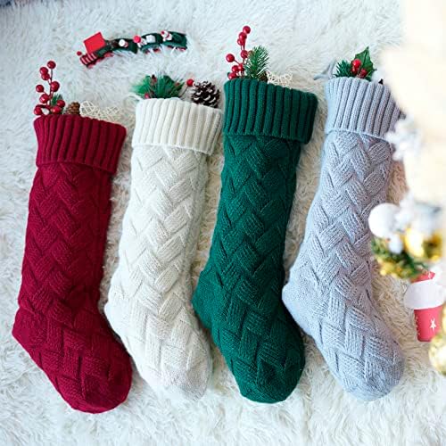 Коледни Възли Чорапи ROSFORU, 4 опаковки, Подарък пакет за Бонбони Голям Размер, Персонални Коледни Чорапи С