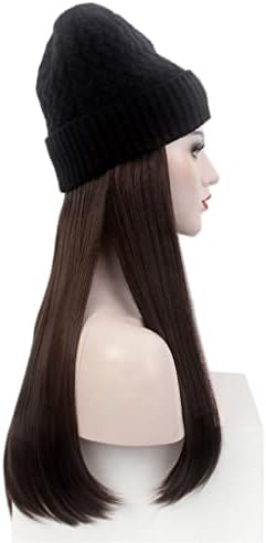 SCDZS Модни европейската и американската дамска шапка за коса, една черна вязаная шапка, перука, дълга права,