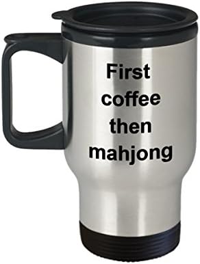 Първо кафе, после Чаша за Mahjong - Подарък на Колега - Приятел - Забавно Кафеена Чаша За Пътуване