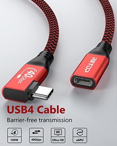 Удължител RIITOP USB4 40 Gbit/s [2,6 метра под ъгъл], кабел USB Type C 4.0 за свързване на мъжете и жените под