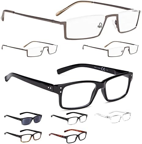 LUR 3 опаковки на метални очила за четене в полукръгла рамка + 6 опаковки класически очила за четене (само за