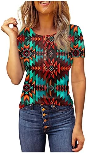 Ризи с Къс ръкав за Жени, който е Кръгъл Отвор, Ацтекские Тениски С Геометричен Модел, Блузи, Ежедневни Базови