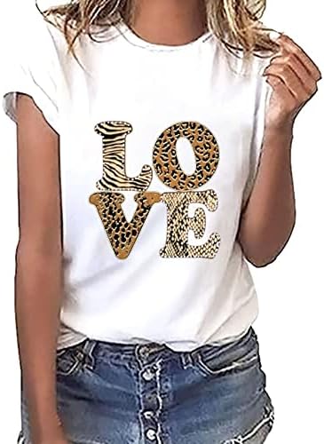 Дамски Ризи за Свети Валентин 2023, Лятна Мода, Свободна Тениска с Кръгло деколте и Къс Ръкав, Сладки Тениски