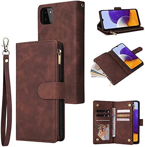 Чанта-портфейл UEEBAI за Samsung Galaxy A22 5G, Реколта чанта от изкуствена кожа Премиум-клас с магнитна закопчалка,