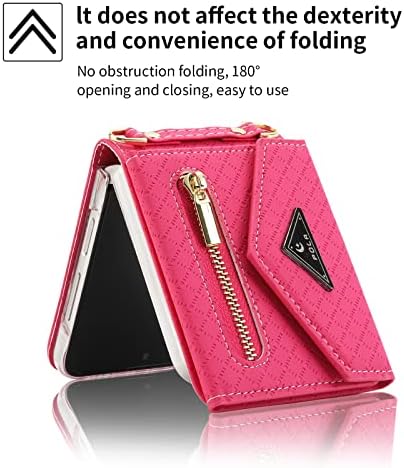 Флип калъф XIMAND за Z с чантата с цип, Червен калъф за мобилен телефон с каишка за Samsung Galaxy Z Flip 4