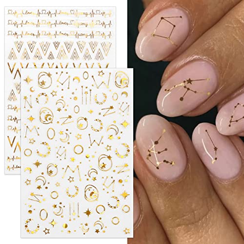 TailaiMei 12 Листа Златни Стикери за нокти с Лунна Звезда, 3D Метални Лазерни Самозалепващи Етикети за Дизайн