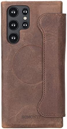 Чанта-портфейл BOMONTI Galaxy S22 Ultra 6,8 , Държач за карти от естествена кожа, Защитени с RFID, Магнитна