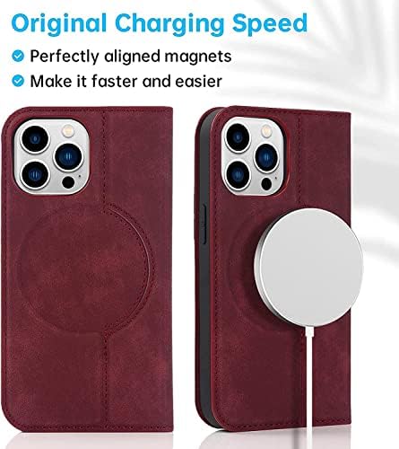 Магнитна чанта-портфейл KOSSMA за iPhone 14/14 Plus/14 Pro/14 Pro Max, Калъф за телефон от изкуствена кожа премиум-клас
