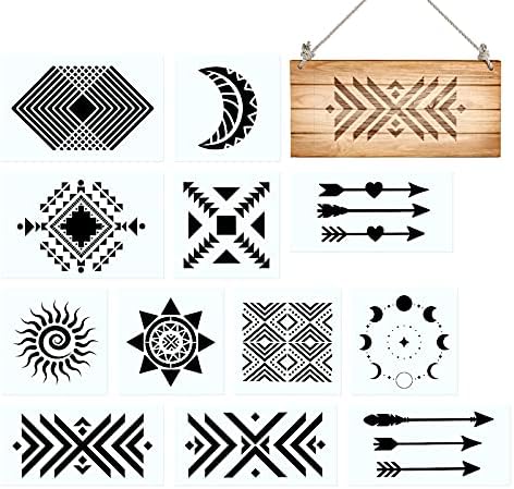 CINPIUK 12 БР. Шаблони за Племенни Знаци, Ацтекский Бохо Геометрична Фигура Със Стрелки Шаблон за Изготвяне