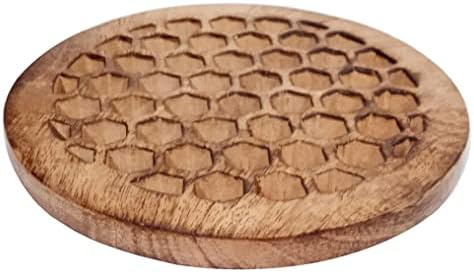 Поставка от дърво Purpledip Honey Comb: Поставка за горещи чинии или Стенен килим, 6 инча (12049A)