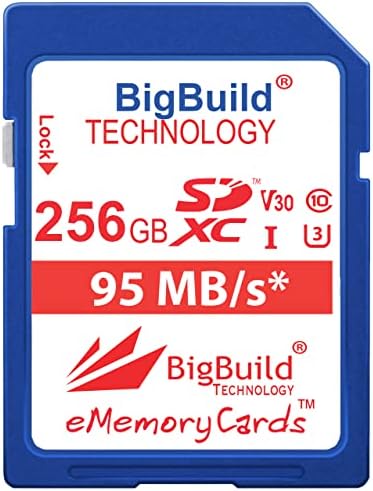Технология BigBuild 256 GB Бърза карта памет U3 SDXC 95 MB/s, съвместим с камери Canon EOS 2000D, 4000D, 9000D, 1300D, 1200D