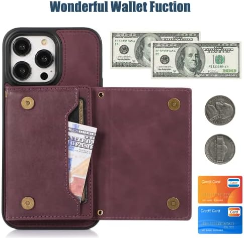 Чанта-портфейл за iPhone 14 Pro Max с RFID заключване, Държач за карти с Памет, презрамка за носене-книжка с