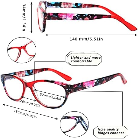 Дамски очила за четене SIGVAN с кошачьим око, 5 двойки, сини, блокер светлина, кутия пантите, модерни дамски