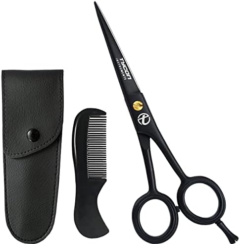Мъжки ножица за мустаци и бради Tycon Instruments 5.0 с Кожена чанта за носене и гребен - Комплект за оформяне