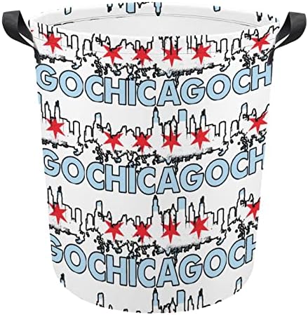 Флаг Чикаго-03 Кошници за бельо с Дръжки, Водоустойчив Сгъваема Кръгла Кошница за Дрехи, Органайзер За Съхранение