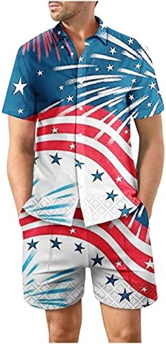 RbCulf Мъжки Хавайска Риза с къси Панталони Плажен Комплект от 2 теми, Празничен Костюм на Деня на Независимостта,
