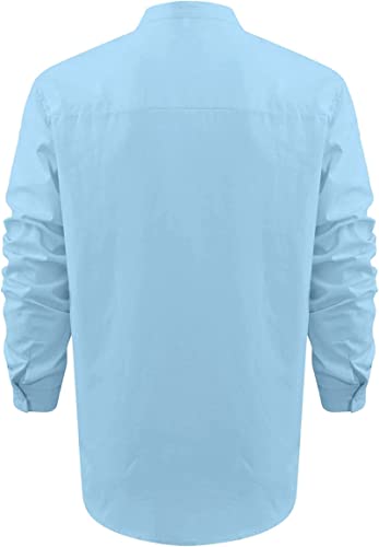 Maiyifu-GJ, Мъжко Бельо риза с копчета, Ежедневни Памучни хавлии за плаж, тениски с дълъг ръкав, яка-часова, Обикновена Летни Потник за йога (светло синьо, X-Large)