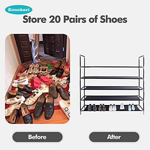 5-Ярусная на Тъканта, рафт за обувки Kennkari за антре, Удобен Органайзер за обувки на Пода на тоалетна, Отделно Стоящи рафт за обувки (черен)