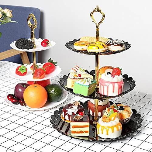 GANFANREN 3-Нива Поставка за торта Следобеден чай Сватбени Чинии Вечерни Посуда и прибори, една Нова Форма За печене Пластмасова Тава Багажник за изложбата на стоки, Инс
