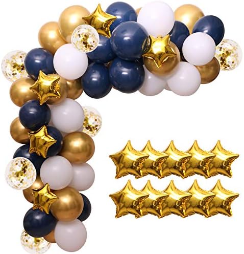 Набор от гирлянди от тъмно-сини балони - 100шт Сини и бели балони със златни и звездните топки от фолио - идеален за синя партита и тържества
