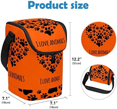 HOHODIY Чанта за Обяд Orange Лапа Сърцето Обичам Животните Обяд-Бокс за Деца, Голяма Кутия за Обяд Регулируема