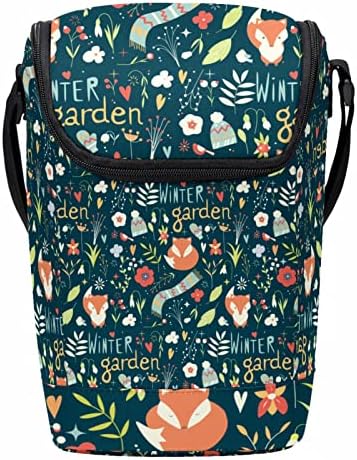 Чанта за обяд HOHODIY Winter Garden Fox с цветя модел и пагон за мъже и Жени, Обяд-бокс за Работа, Училище