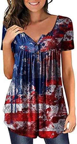 На 4 юли, Туники за жени, Тениска с Американския Флаг, Прикрива Корема, Лятна Ежедневна Блуза с Къс ръкав и