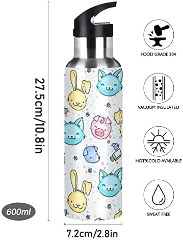 Бутилка за вода с Приятен Дизайн Лисици и Зайци, Термос със Сламен капак за деца, Момчета и Момичета, 600 мл,