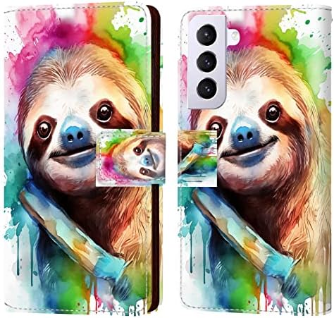 SHENCANG СИНЯ чанта-портфейл за Samsung Galaxy S22, дизайнерски калъф Сладко Sloth Art-13, панти калъф за телефон,