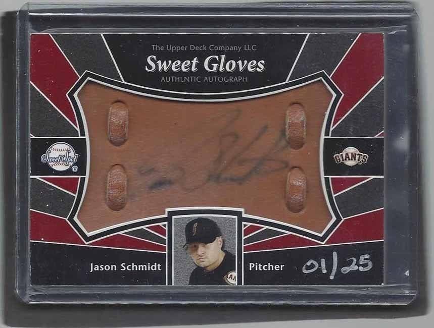 Jason Schmidt 2004 Ud Sweet Spot, сладки ръкавици на карта, писалка d 1/25 - ръкавици MLB с автограф