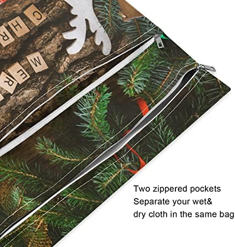 ZZXXB на Коледен Елен С Дървени Принтом, Водоустойчив Влажна Чанта за многократна употреба Текстилен Пелена,