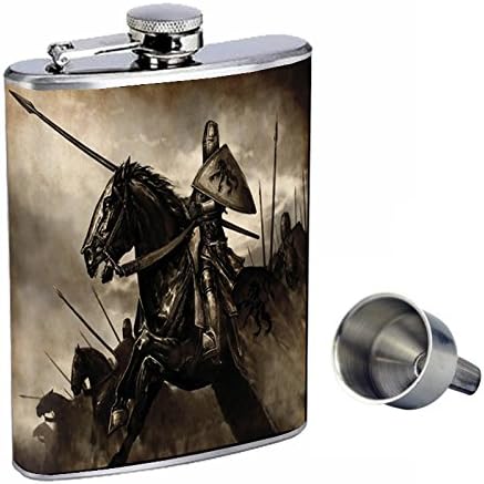 Колба за уиски от неръждаема стомана с 8 унции с дизайн Knights без фуния-015