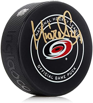Питър Мразек е Подписал Официалната игра на шайбата на Каролина хърикейнс - за Миене на НХЛ с автограф