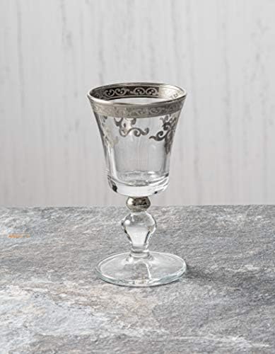 Прозрачни чаши за алкохол, на крака със сребърен дизайн-Комплект от 6 чаши по 2 грама-Размер: 4 x 2, Г
