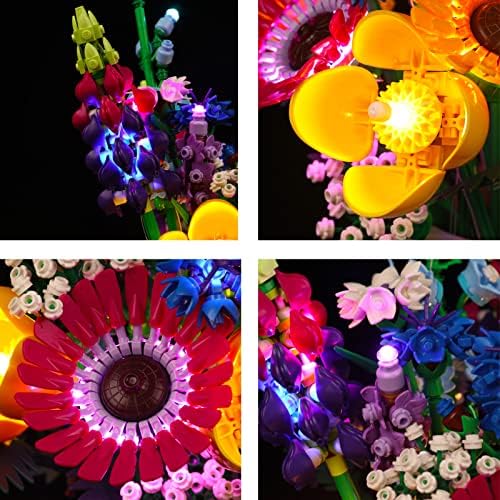 Комплект led подсветка DXJKDZA, съвместим с растение Lego Wildflower Bouquet 10313 (без модел, само комплект подсветка), Комплект осветление за конструктори Lego Wildflower Bouquet от изкуствен