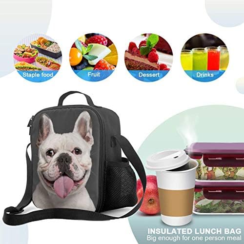 PrelerDIY White Bulldog Lunch Box - Изолиран Обяд-Бокс за деца Смешно 3D Дизайн със Странично джоб и пагон,
