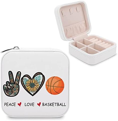 Peace Love Basketball Малък Ковчег за Бижута, Пътен Малък Органайзер, Портативен Дисплей, Калъф за Съхранение
