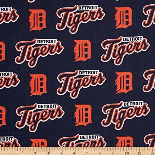 Памучен плат MLB Детройт Тайгърс оранжев / тъмно син цвят, текстилен by the Yard