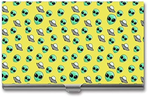 Извънземни и Космически Кораби Визитница Чантата за Мъже и Жени Ръчен Метален Тънък Калъф за Именни Карти 3,7x2,2x0,3 Инча
